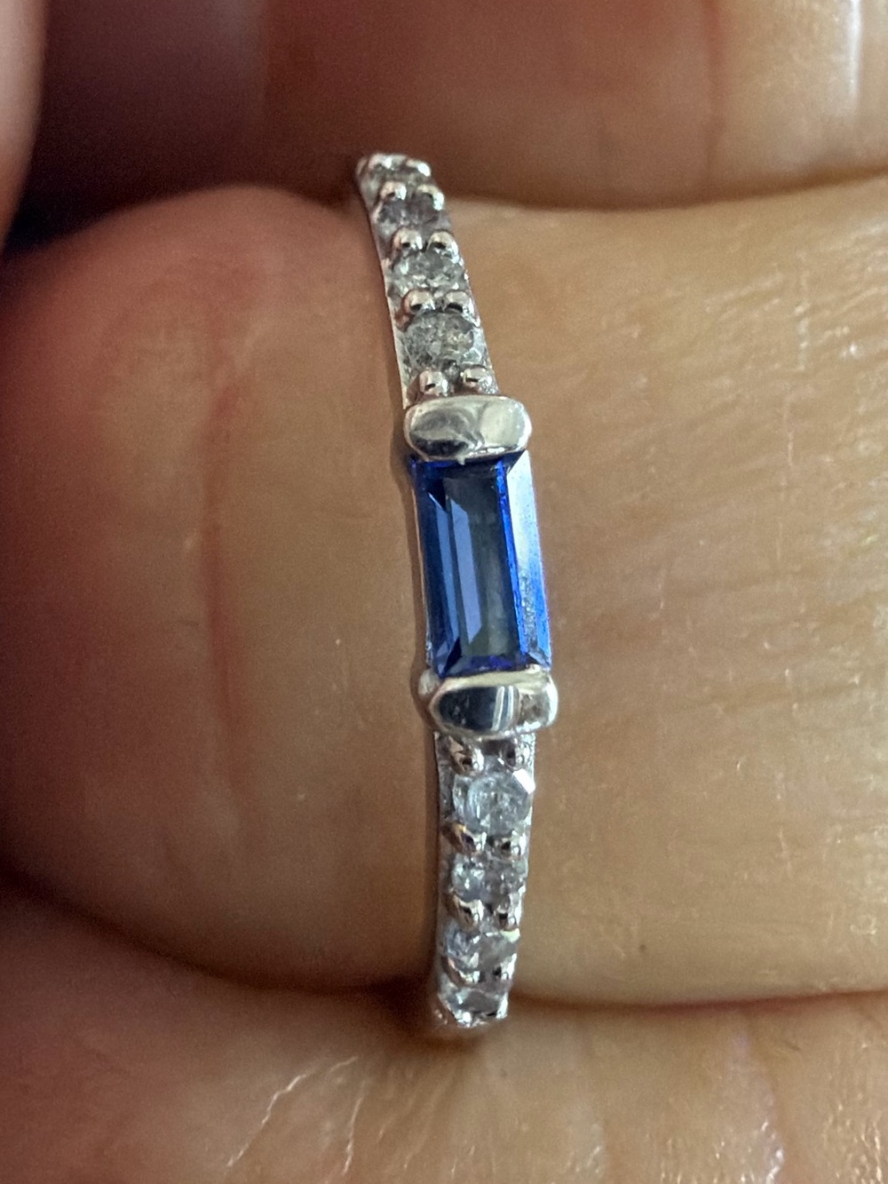 10k Diamond and Blue Sapphire-Style Ring Size 7